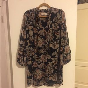 LOFT floral dress with sheer sleeves